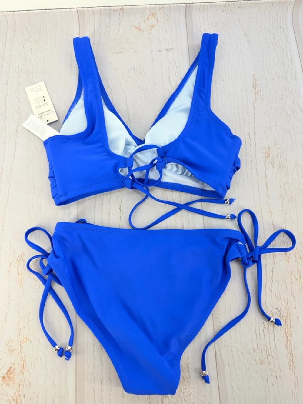 Cupshe Blue Bikini Set Size S Lace Up Back Tie Side Bottom NWT
